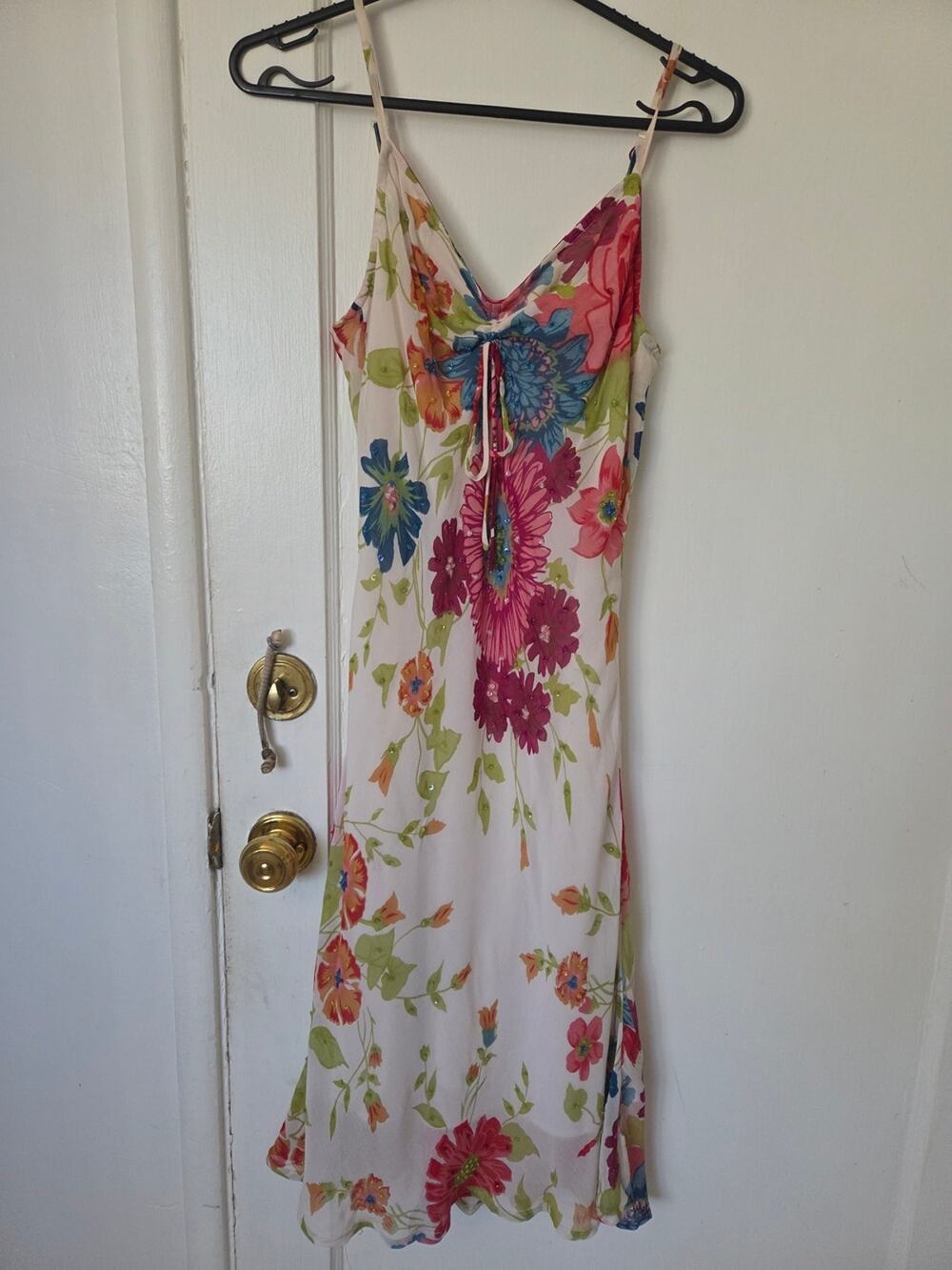 Newport News Floral Beaded Slip Dress White Pink & Blue Small 4